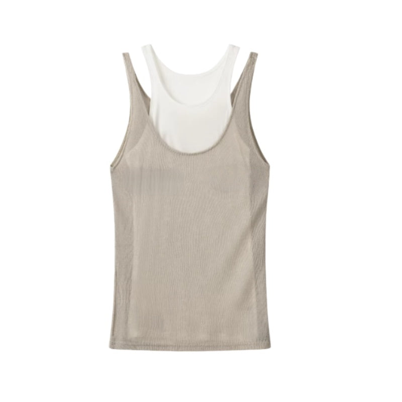 Minimalist Mesh-Layered Illusion Tank Top