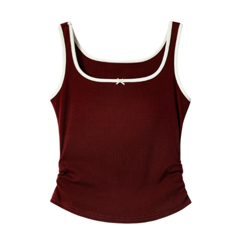 Ruched Color-Block Burgundy Tank Top