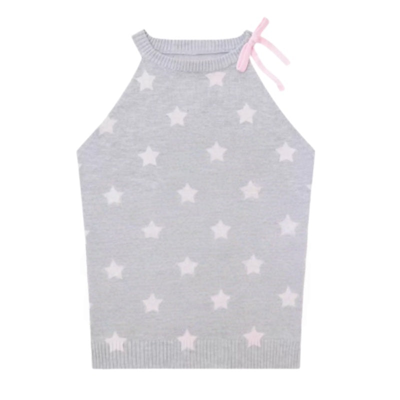 Grey Tank Top with Pink Star Print