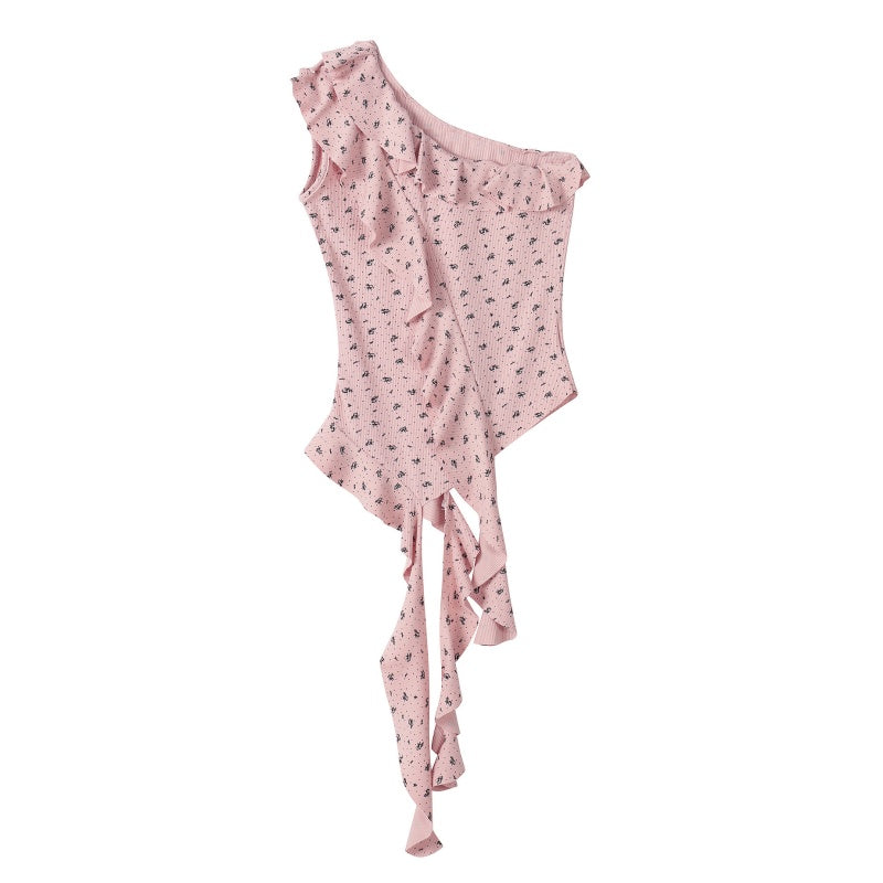 Fitted Ruffle Asymmetrical Tank Top